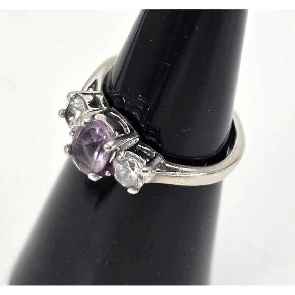 Amethyst & White Topaz Sterling Silver Ring Size 5.75 Elegant Oval Cut LI647 - Picture 8 of 16